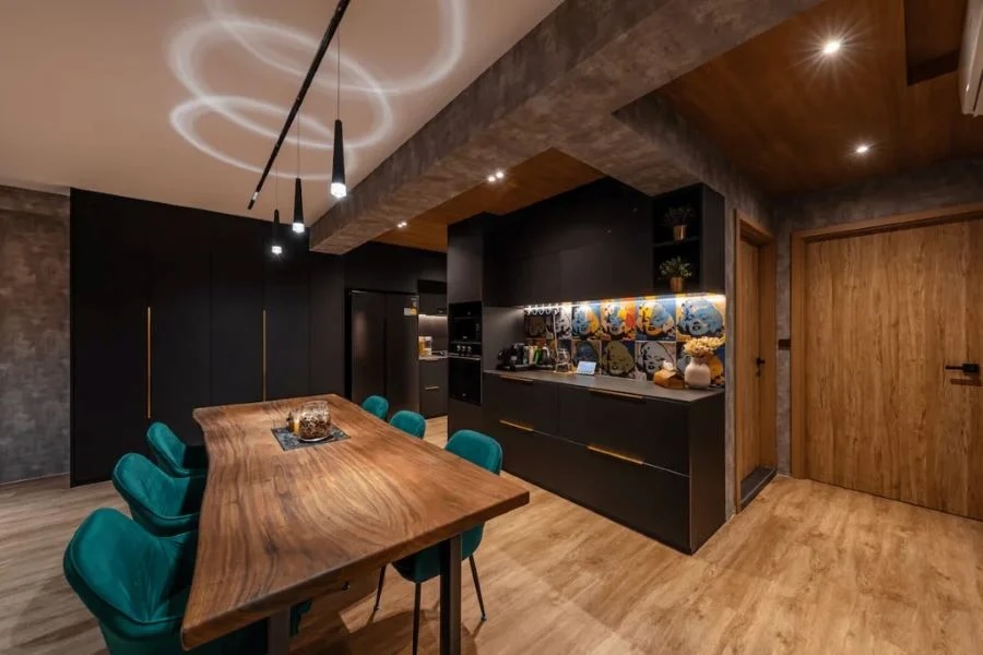 Statement lighting in HDB living room design